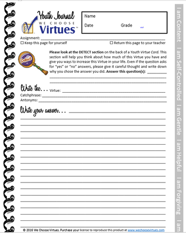 Youth Virtue Cards -Printed