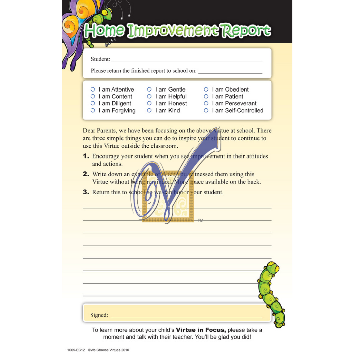 Home Improvement Report -Printed (PreK-4th Grade)