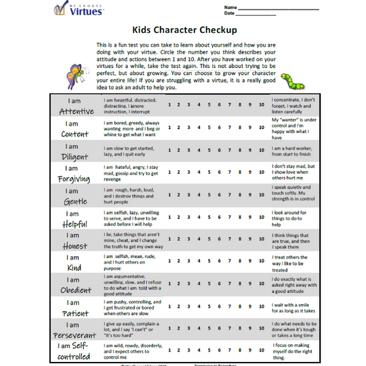 Character Checkup -PDF (PreK-4th Grade)