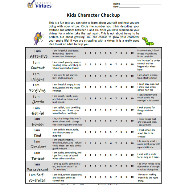 Character Checkup -PDF (PreK-4th Grade)