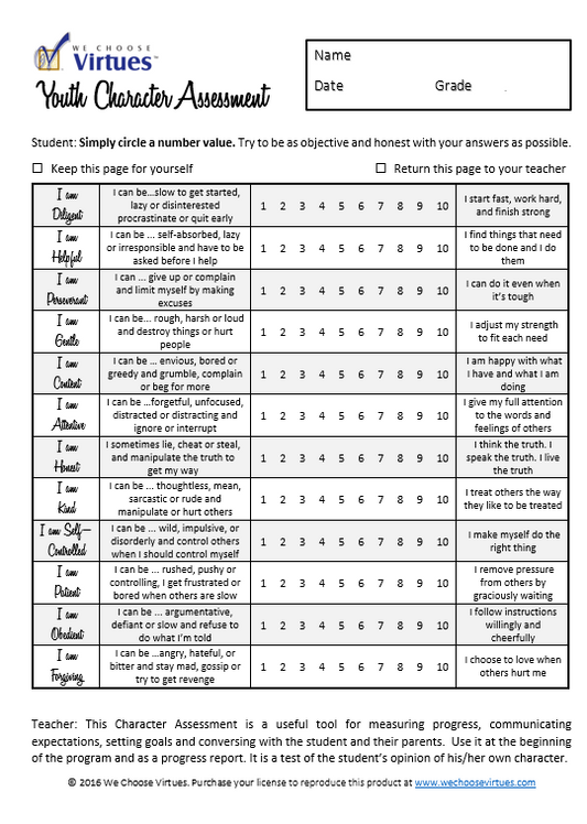 Character Assessment -PDF (5th-12th Grade)